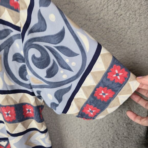 Lemon Grass Boho Button Front Blouse Shirt M Vintage Rayon Bold Abstract Print - Picture 9 of 11